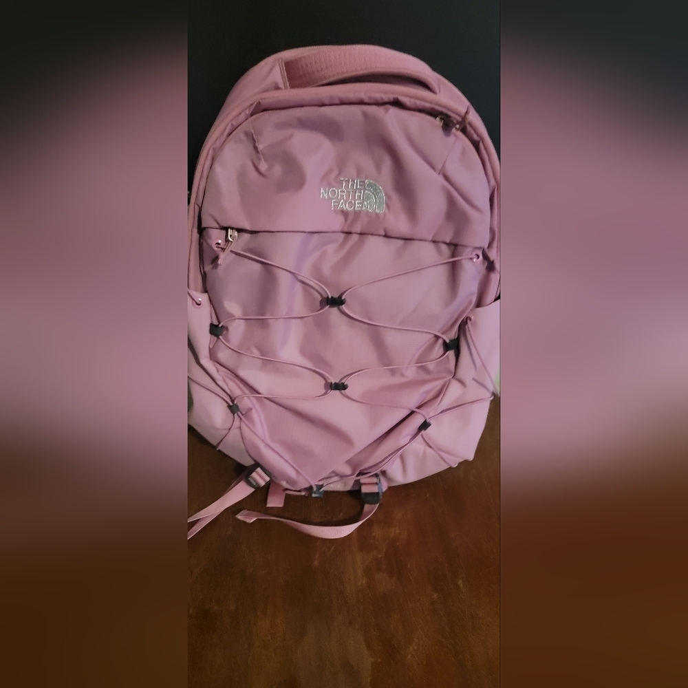 The North Face Borealis Backpack - pink with silver stitching